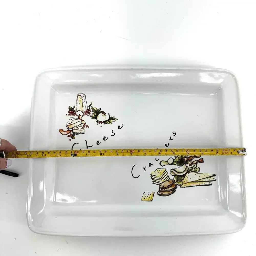 Pottery Barn Serving Platter Cheese & Crackers 12x15 Ceramic Charcuterie Plate